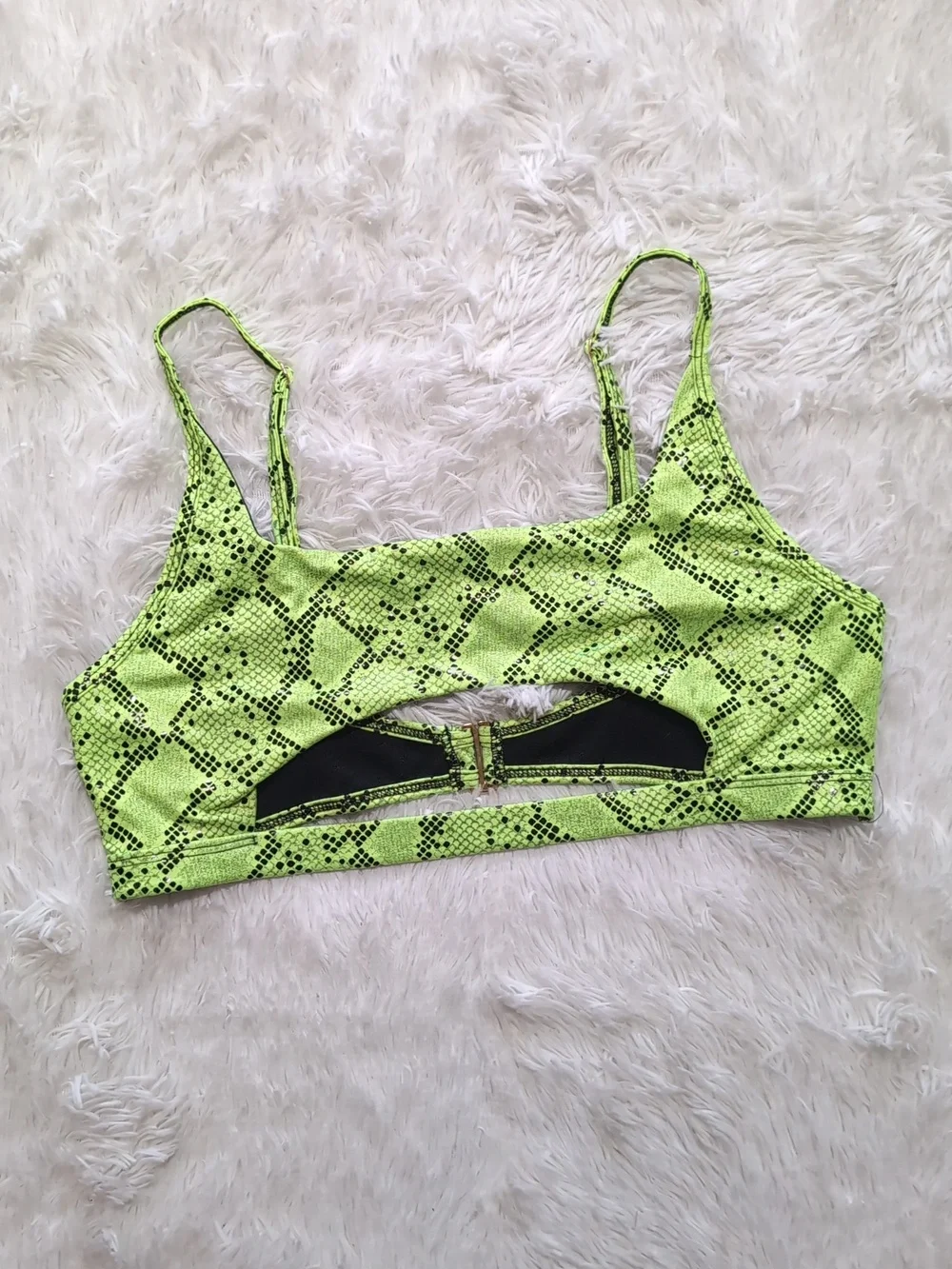 🔴SALE! Yandy Neon Green Underboob Cutout Snakeskin Festival Bikini Top Size XL
